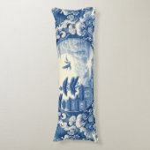 Chinoiserie Blauw Wit Aziatisch Pagode Lake Cranes Lichaamskussen (Voorkant Verticaal)