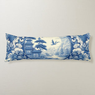 Chinoiserie Blauw Wit Aziatisch Pagode Lake Cranes Lichaamskussen