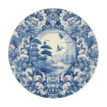 Chinoiserie Blauw Wit Aziatisch Pagode Lake Cranes