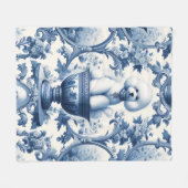 Chinoiserie Blauw Wit Bichon Frise Fleece Deken (Voorkant (Horizontaal))