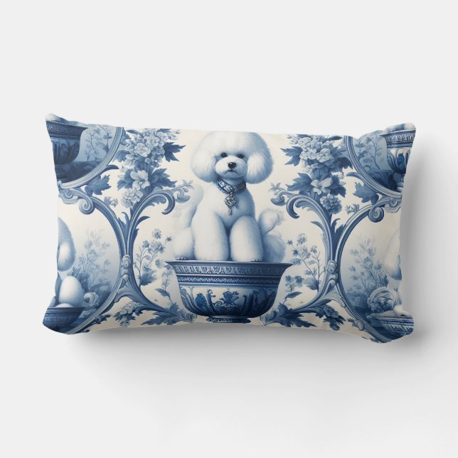 Chinoiserie blauw & wit Bichon Frise Kussen (Achterkant)
