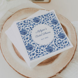 Chinoiserie Blauw & Wit Bloem Bruiloft Douche Servet
