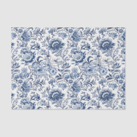 Chinoiserie Blauw Wit Bloemen Decoupage Tissuepapier (Voorkant)