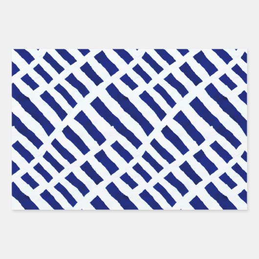 Chinoiserie Blauw Wit Bloemen en Strepen Inpakpapier Vel (Voorkant 3)