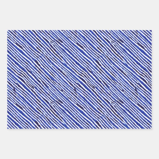 Chinoiserie Blauw Wit Bloemen en Strepen Inpakpapier Vel (Voorkant 2)