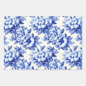 Chinoiserie Blauw Wit Bloemen en Strepen Inpakpapier Vel (Voorkant)