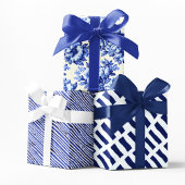 Chinoiserie Blauw Wit Bloemen en Strepen Inpakpapier Vel