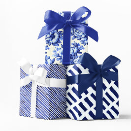 Chinoiserie Blauw Wit Bloemen en Strepen Inpakpapier Vel