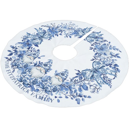 Chinoiserie Blauw Wit Bloemen Kerst Gnomes Bow Kerstboom Rok (Gekanteld)