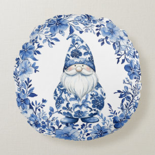 Chinoiserie Blauw Wit Bloemen Kerst Gnoom Rond Kussen