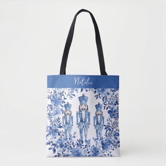 Chinoiserie Blauw Wit Bloemen Kerst Notenkraker Tote Bag (Voorkant)