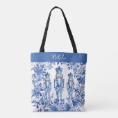 Chinoiserie Blauw Wit Bloemen Kerst Notenkraker Tote Bag (Achterkant)