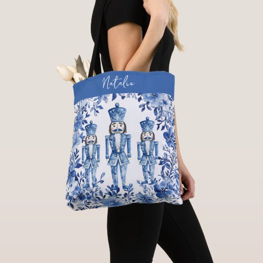 Chinoiserie Blauw Wit Bloemen Kerst Notenkraker Tote Bag (Dichtbij)