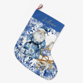 Chinoiserie Blauw Wit Bloemen Kerstman Grote Kerstsok (Voorkant (Hangend))