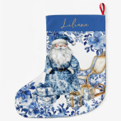 Chinoiserie Blauw Wit Bloemen Kerstman Grote Kerstsok (Achterkant)