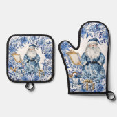Chinoiserie Blauw Wit Bloemen Kerstman Ovenwant & Pannenlap Set (Voorkant)