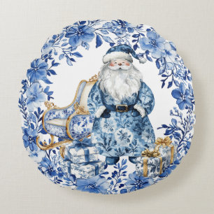 Chinoiserie Blauw Wit Bloemen Kerstman Rond Kussen