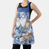 Chinoiserie Blauw Wit Bloemen Kerstman Schort (Insitu)
