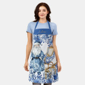Chinoiserie Blauw Wit Bloemen Kerstman Schort (Gedragen)