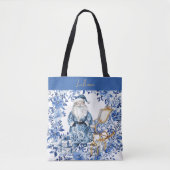 Chinoiserie Blauw Wit Bloemen Kerstman Tote Bag (Voorkant)