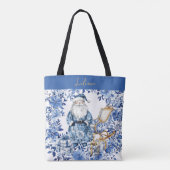 Chinoiserie Blauw Wit Bloemen Kerstman Tote Bag (Achterkant)