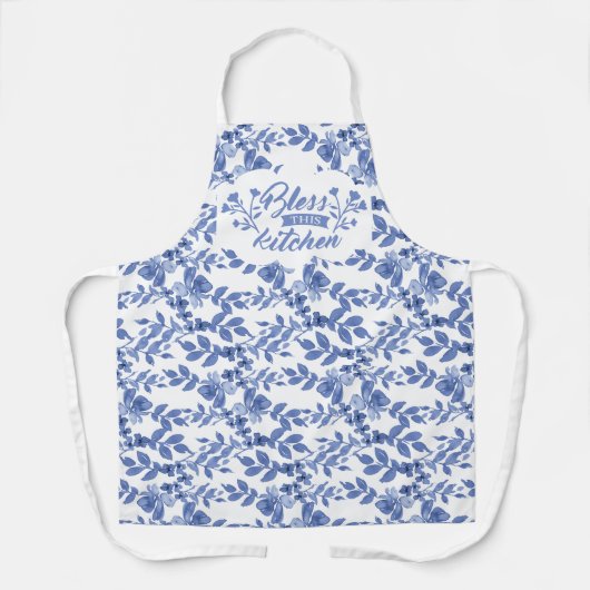 Chinoiserie Blauw Wit Bloemen Keuken Zegen Schort (Voorkant)