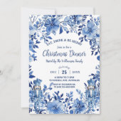 Chinoiserie Blauw Wit Bloemen Notenkraker Kerstmis Kaart (Voorkant)