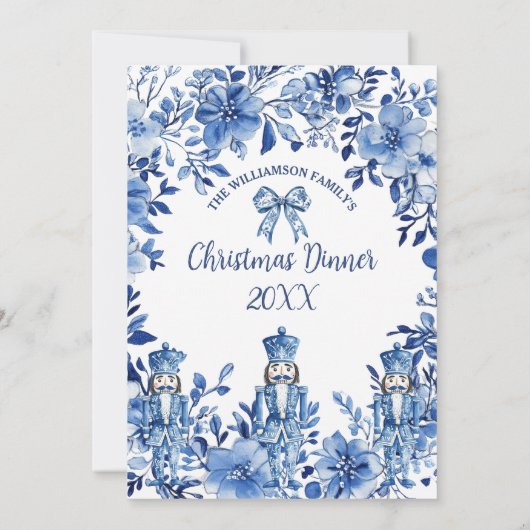 Chinoiserie Blauw Wit Bloemen Notenkraker Kerstmis Kaart (Achterkant)