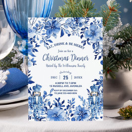 Chinoiserie Blauw Wit Bloemen Notenkraker Kerstmis Kaart