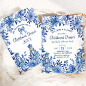 Chinoiserie Blauw Wit Bloemen Notenkraker Kerstmis Kaart