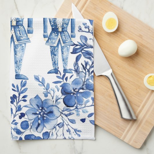 Chinoiserie Blauw Wit Bloemen Notenkraker Kerstmis Theedoek (Quarter Fold)