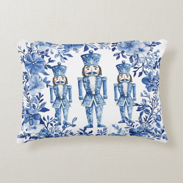 Chinoiserie Blauw Wit Bloemen Notenkraker Soldiers Accent Kussen (Voorkant)