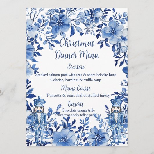 Chinoiserie Blauw Wit Bloemen Notenkraker Soldiers Menu (Voorkant)