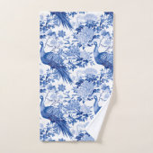  Chinoiserie Blauw Wit Bloemen Peacocks Bad Handdoek (Handdoek)