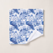  Chinoiserie Blauw Wit Bloemen Peacocks Bad Handdoek (Wasdoekje)
