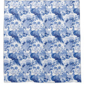  Chinoiserie Blauw Wit Bloemen Peacocks Douchegordijn (Voorkant)