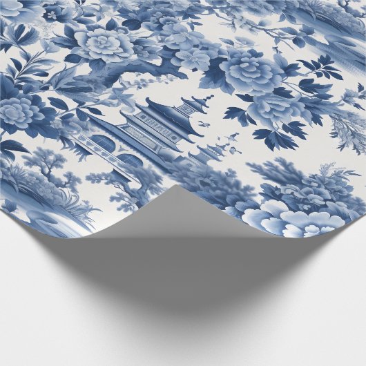 Chinoiserie Blauw Wit Bloemen Schilderen Cadeaupapier (Hoek)