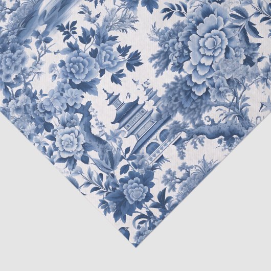 Chinoiserie Blauw Wit Bloemen Schilderen Decoupage Tissuepapier (Detail)