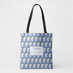 Chinoiserie blauw wit bruiloft monogram dank u tote bag