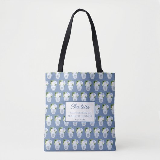 Chinoiserie blauw wit bruiloft monogram dank u tote bag (Voorkant)