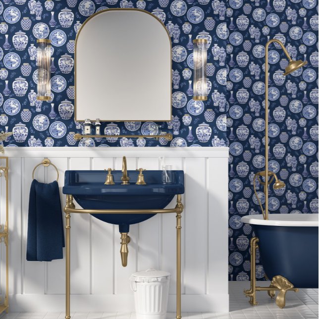 Chinoiserie Blauw Wit Classic Ginger Jars Borden Behang (Creator heeft geüpload)