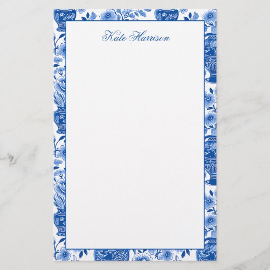 Chinoiserie Blauw & Wit Ginger Jar Bloemen Vazen Briefpapier (Voorkant)