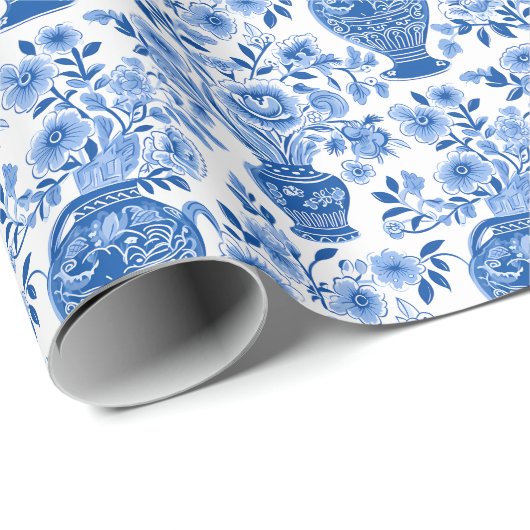 Chinoiserie Blauw & Wit Ginger Jar Bloemen Vazen Cadeaupapier (Rol Hoek)