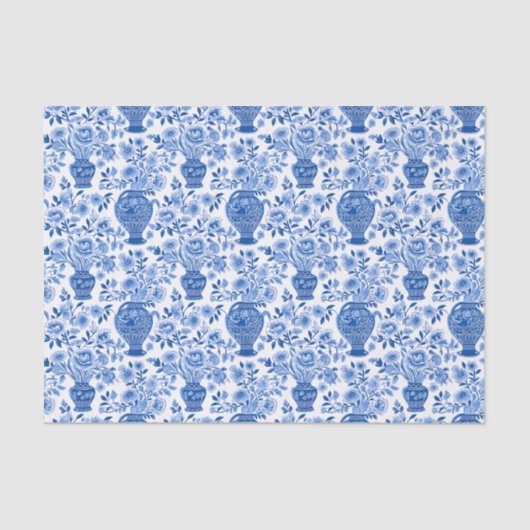 Chinoiserie Blauw & Wit Ginger Jar Bloemen Vazen Tissuepapier (Voorkant)