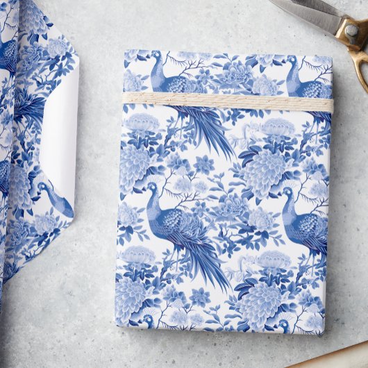 Chinoiserie Blauw & Wit Ginger Jar Bloemen Vogels Cadeaupapier