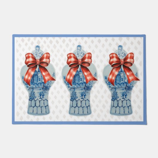 Chinoiserie Blauw Wit Ginger Jar Tapijt Deurmat (Voorkant)