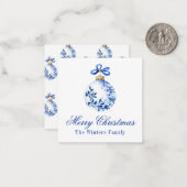 Chinoiserie Blauw & Wit Kerst Ornament Gift Notitiekaartje (Voorkant / Achterkant in situ)
