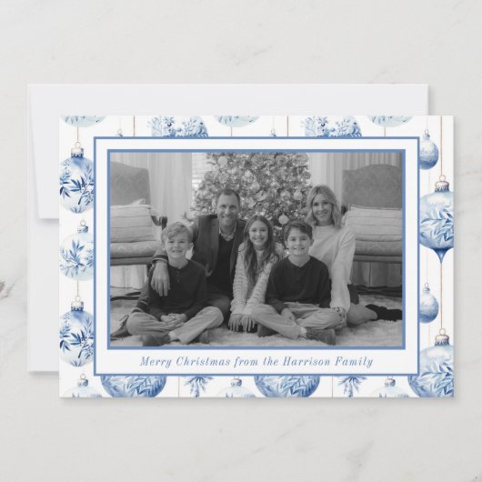 Chinoiserie Blauw & Wit Kerst Ornamenten Foto Feestdagenkaart (Voorkant)