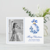 Chinoiserie Blauw-Wit Kerstbal Foto Feestdagenkaart (Staand voorkant)