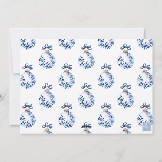 Chinoiserie Blauw-Wit Kerstbal Foto Feestdagenkaart (Achterkant)
